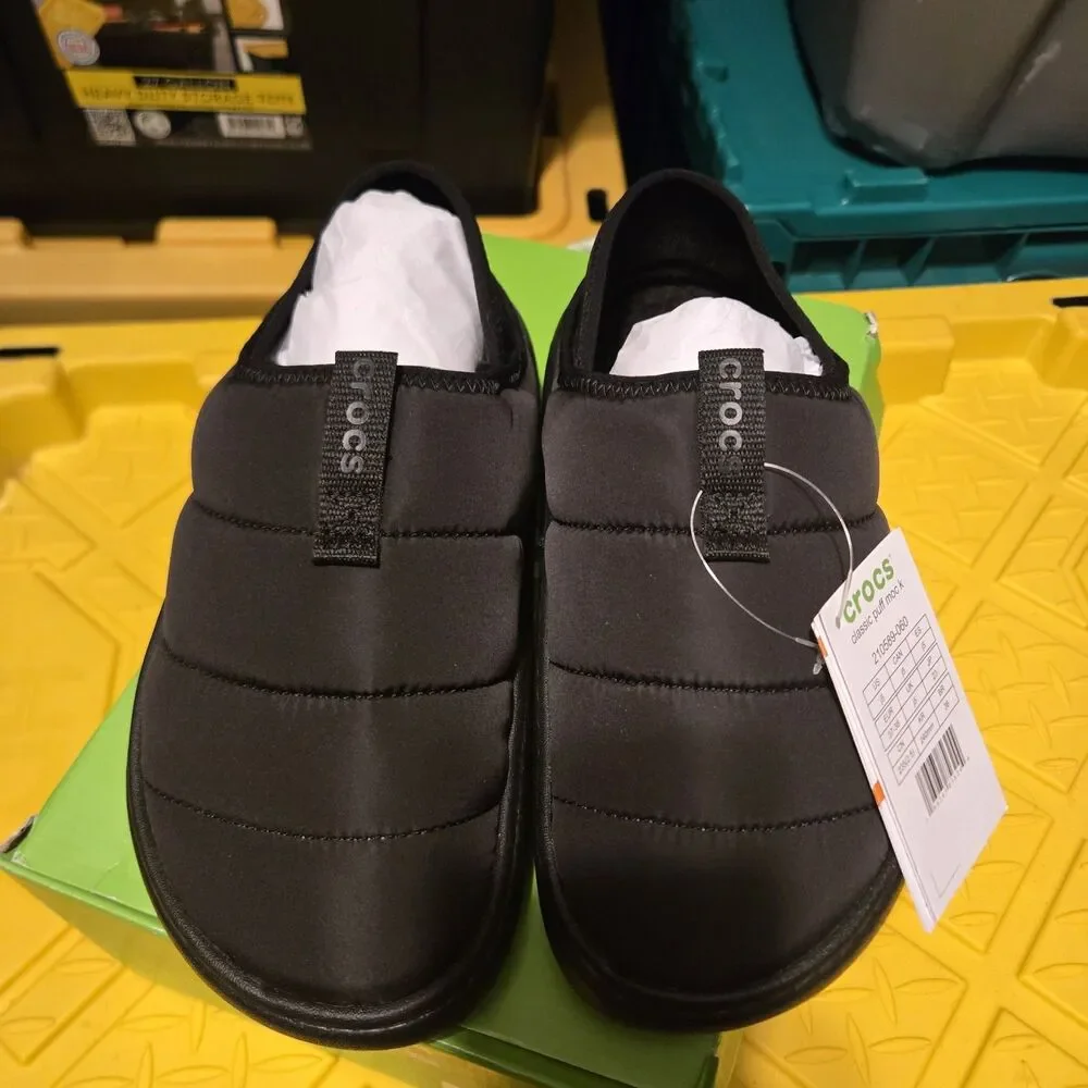 Crocs Classic Puff Moc 210706 Black/Black Unisex Slip On Shoes KIDS J5